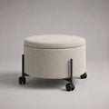 Runder Fußhocker mit Stauraum und Rollen, Polyester-Bouclé, Cremeweiß/Schwarz, 50 × 50 × 46 cm