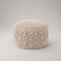 Runder Sitzpouf und Fußhocker aus Baumwollkordel, Creme, Ø 50 × H 35 cm