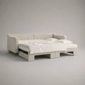 Schlafsofa mit Ausziehfunktion, Polyesterbezug und Massivholzrahmen, Cremeweiß, 220 x 100 x 82 cm, Liegefläche 160 x 200 cm