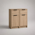 Sideboard Kommode aus Spanplatte mit 2 Schubladen und 2 Türen, Eichefarben/Schwarz, 100 x 40 x 120 cm