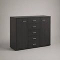 Sideboard mit 2 Türen und 5 Schubladen aus melaminbeschichteter Spanplatte, Schwarz/Silber, 120 × 35 × 95 cm