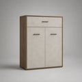 Highboard aus MDF und Spanplatte mit Schublade und 2 Türen, Beige/Walnussbraun/Schwarz, 80 × 35 × 110 cm
