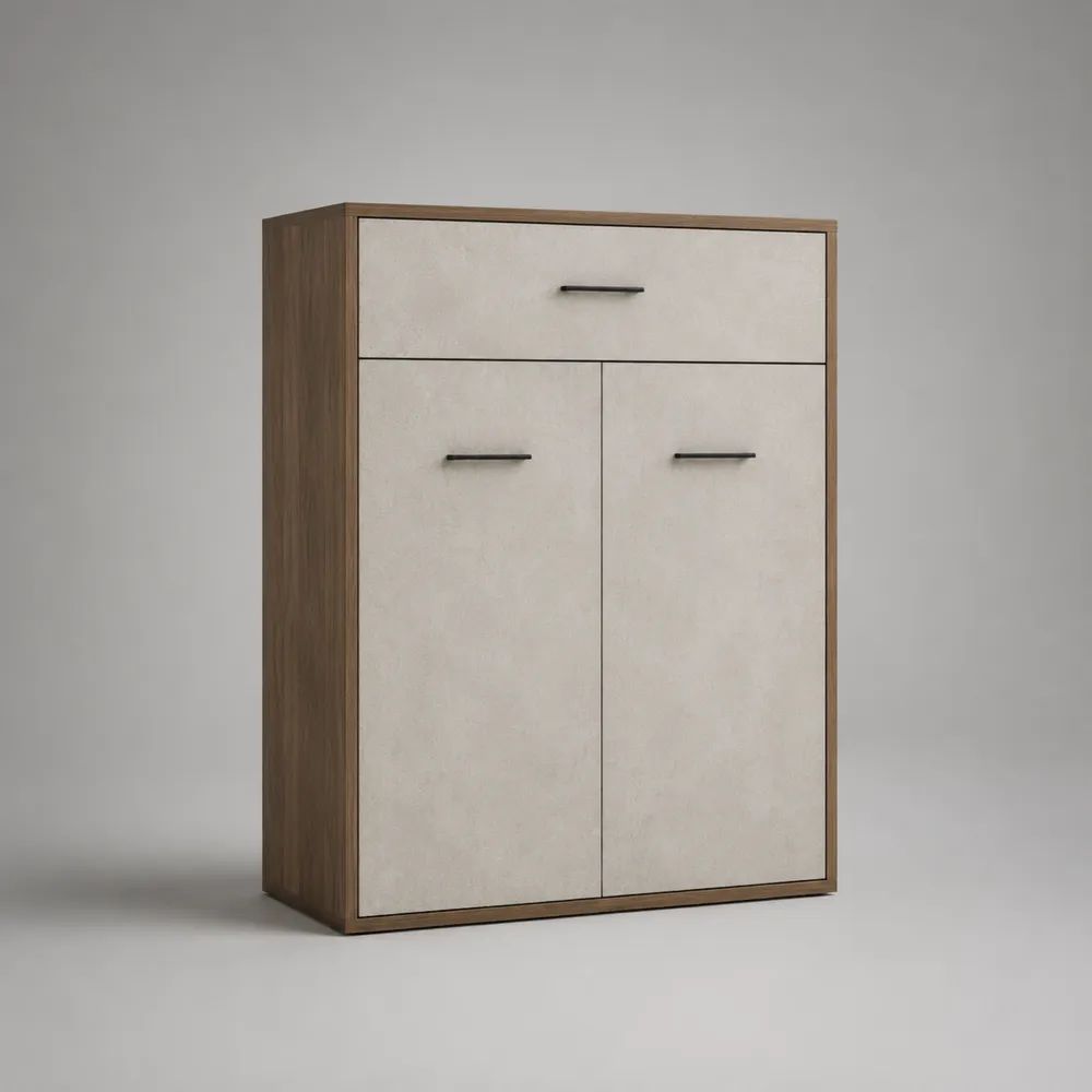 Highboard aus MDF und Spanplatte mit Schublade und 2 Türen, Beige/Walnussbraun/Schwarz, 80 × 35 × 110 cm