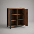 Highboard mit 2 Türen und 6 Fächern aus melaminbeschichteter Spanplatte mit Stahlgestell, Walnussbraun/Schwarz, 100 × 120 × 40 cm