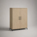 Highboard-Buffetschrank aus Holz mit 2 Türen und Stahlgestell, Natureiche/Schwarz, 100 × 40 × 140 cm
