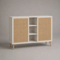 Sideboard mit Rattangeflecht, 2 Türen und 3 offenen Fächern, MDF, Weiß/Natur, 120 × 40 × 90 cm