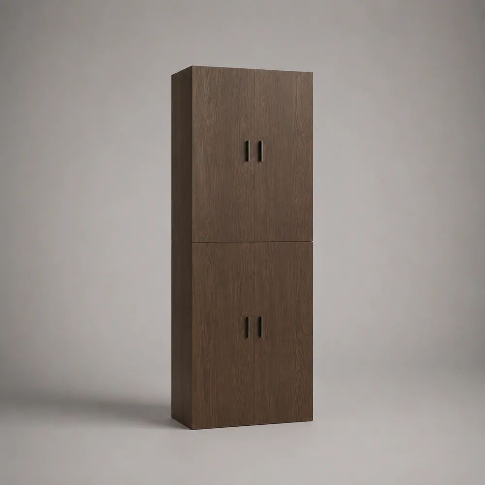 Hochschrank aus melaminbeschichteter Spanplatte mit 4 Türen, Dunkelbraun/Schwarz, 80 × 40 × 190 cm