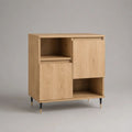 Sideboard aus MDF mit Eichenfurnier, 2 Türen und 2 offenen Fächern, Naturfarben, 90 × 40 × 100 cm
