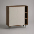 Highboard Buffetschrank aus MDF mit Walnussfurnier und Polyesterfronten, Braun/Beige, 120 x 40 x 130 cm