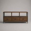 Wohnzimmerregal mit 3 Schubladen aus MDF mit Walnussfurnier und Stahl, Braun/Schwarz, 150 × 40 × 76 cm