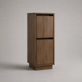 Hochschrank Buffetschrank aus MDF mit Walnussfurnier, 2 Türen, Walnussbraun/Schwarz, 50 × 40 × 150 cm