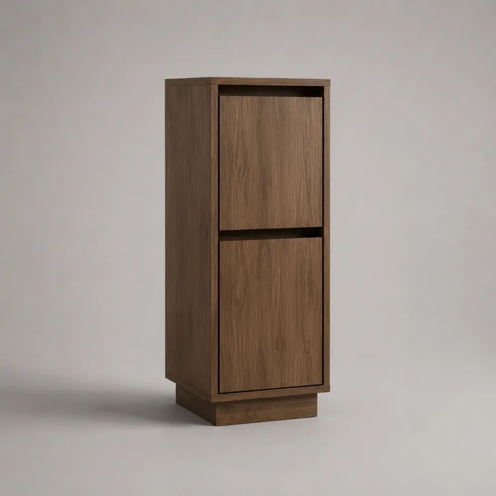 Hochschrank Buffetschrank aus MDF mit Walnussfurnier, 2 Türen, Walnussbraun/Schwarz, 50 × 40 × 150 cm