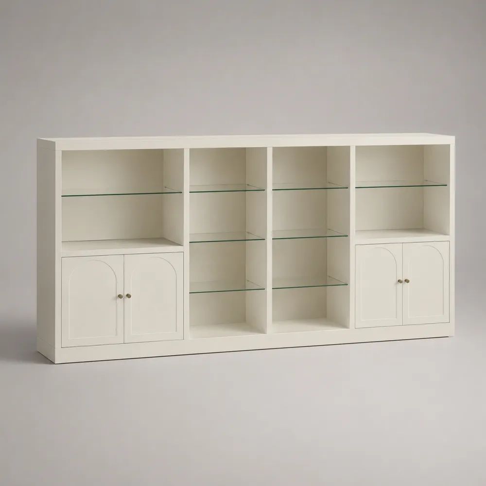 Sideboard Buffetschrank aus MDF mit 4 Türen und 6 Glasböden, Weiß, 180 × 40 × 100 cm