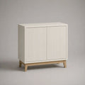 Sideboard-Kommode mit 2 Türen aus MDF und Kautschukholz, Weiß/Natur, 80 × 40 × 90 cm