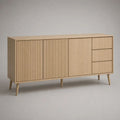 Sideboard mit 3 Türen und 3 Schubladen, MDF mit Eichenfurnier, Natur, 160 × 40 × 80 cm