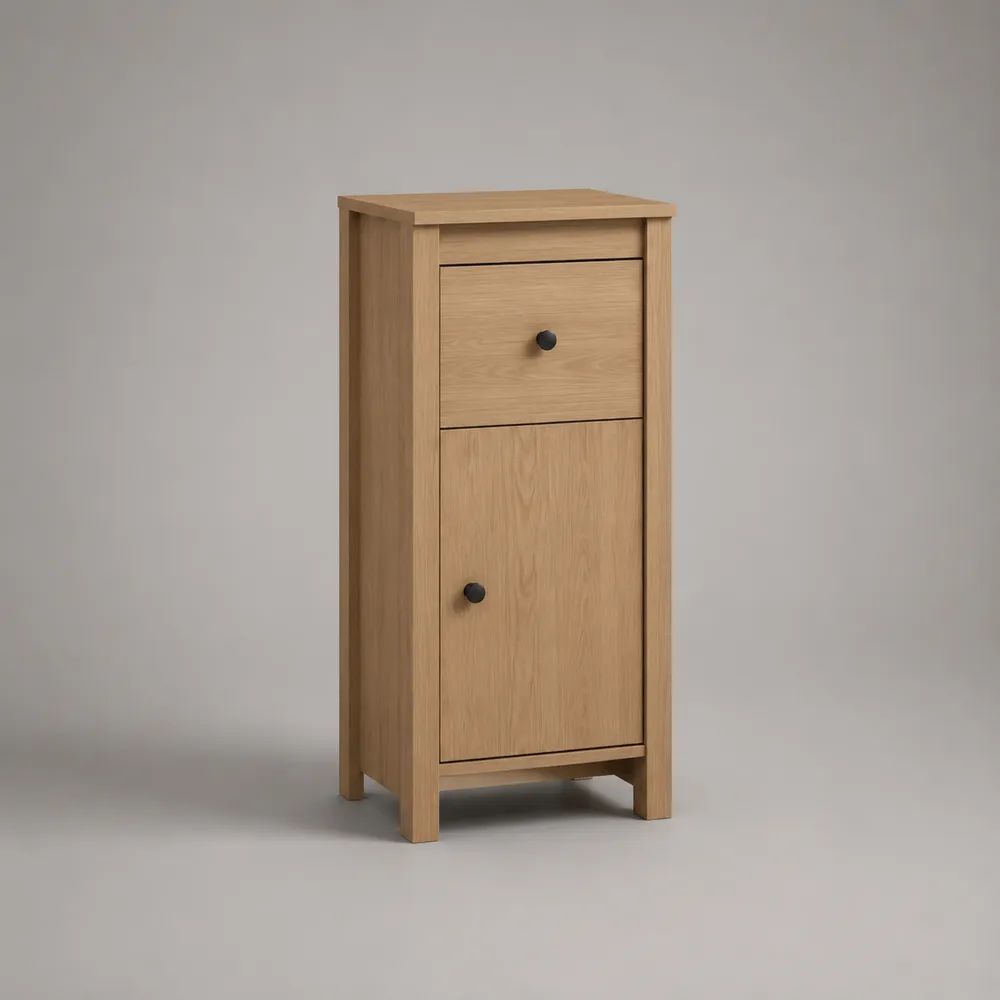 Schmaler Buffetschrank aus MDF und Spanplatte mit Schublade und Tür, Eiche natur/Schwarz, 45 × 35 × 90 cm